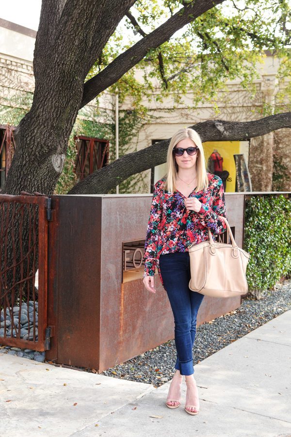 spring floral top with jeans