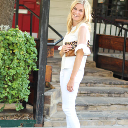 white blouse and white jeans