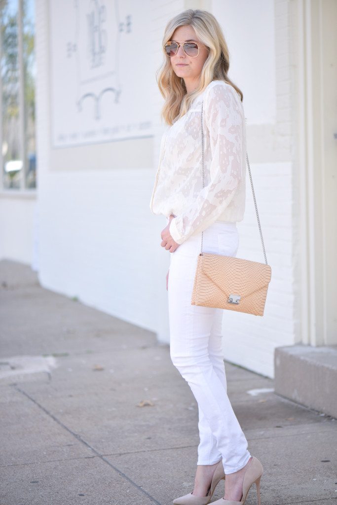 white jeans and blouse