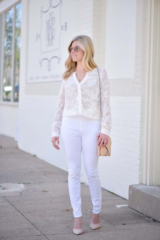 white jeans and blouse