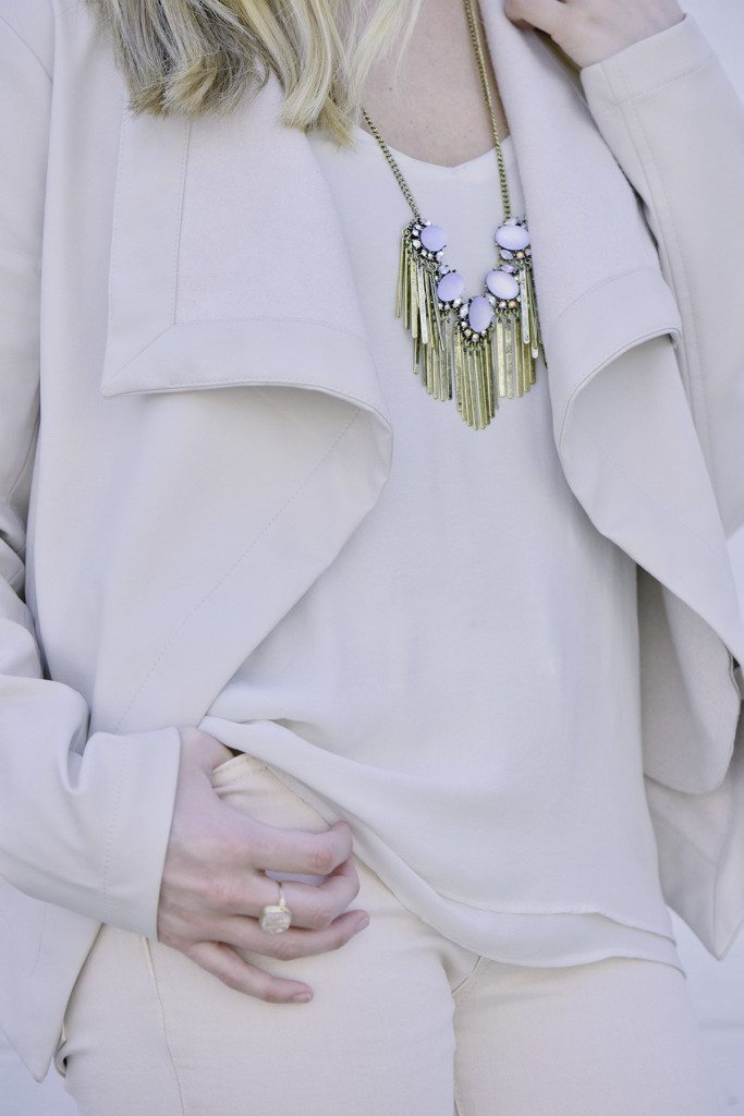 bb dakota faux leather jacket and baublebar fringe necklace