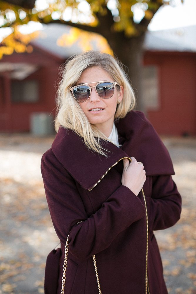 cowl neck coat-burgundy wrap coat-dior sunglasses