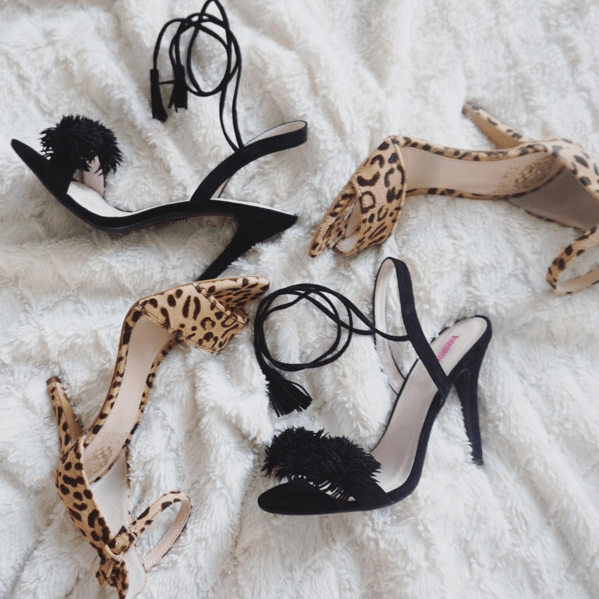 leopard ankle strap sandals-black lace up heels