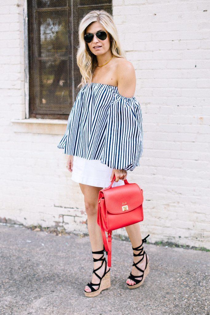 stripe off the shoulder top - chicwish off the shoulder top - brooke burnett - 4th of july outfit - dallas fashion blog