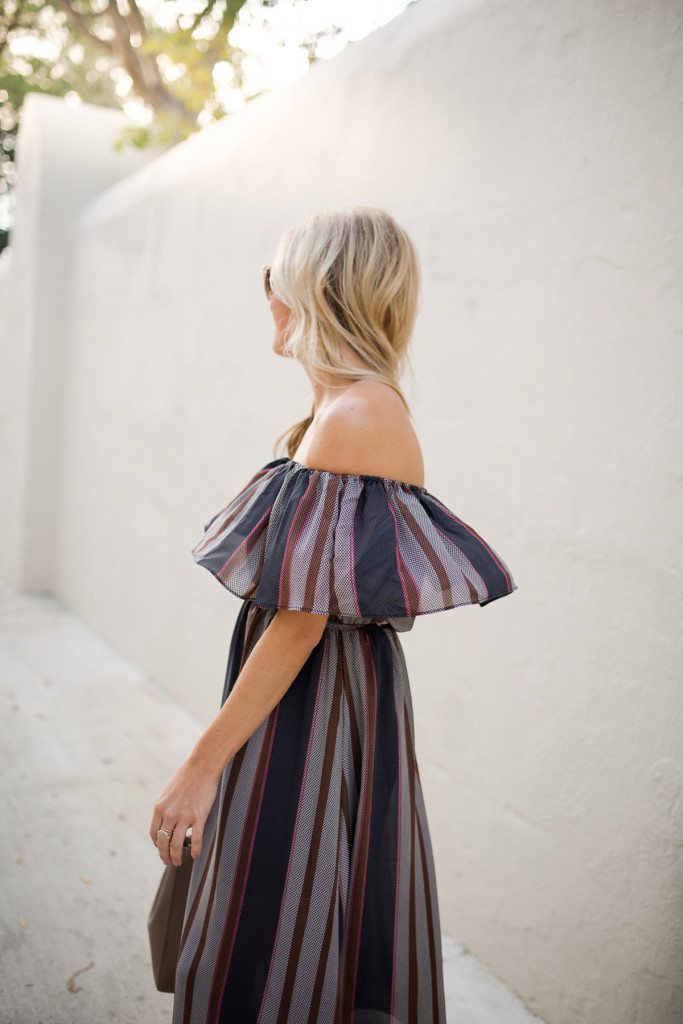 stripe off the shoulder dress