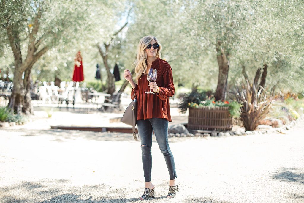 rust pleated blouse - dallas fashion blogger - fall outfit idea