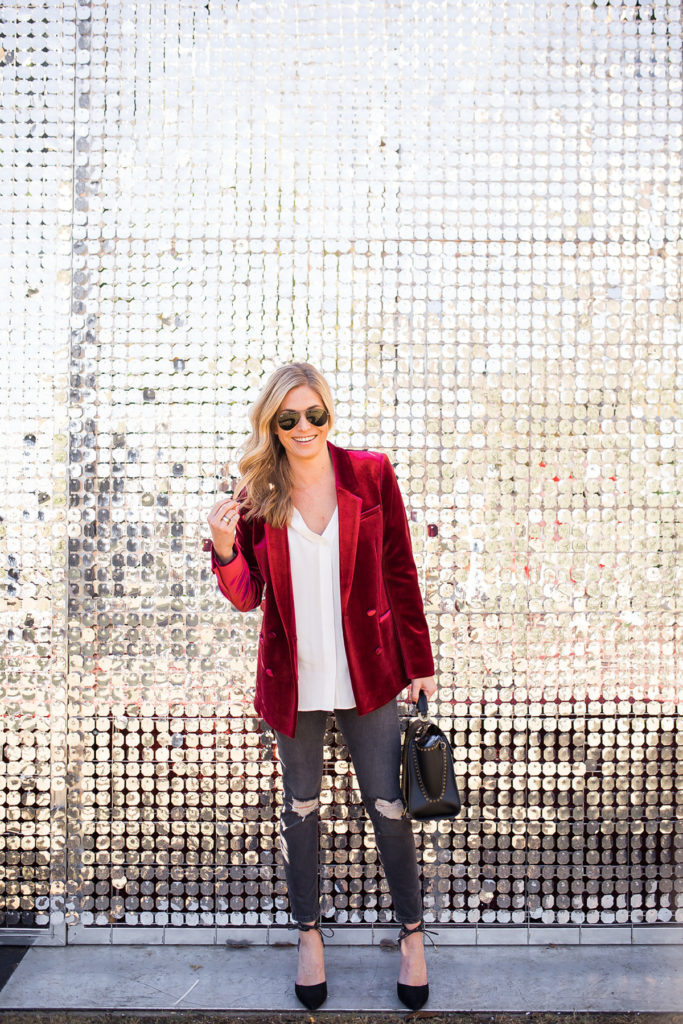 red velvet blazer - holiday party outfit