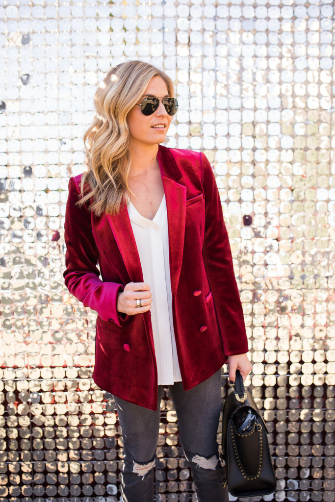 red velvet blazer - holiday party outfit
