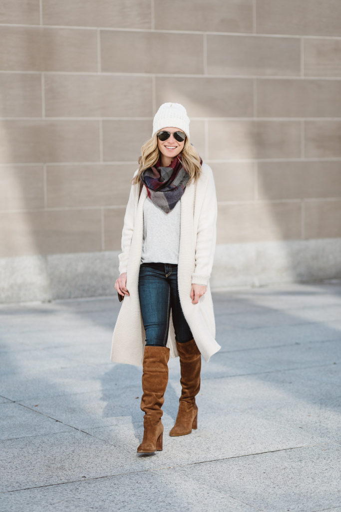 casual winter boots and scarves