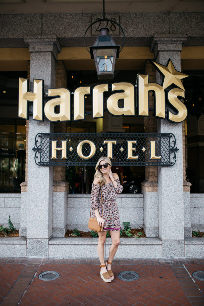 48 hours in new orleans, harrahs hotel, floral dress